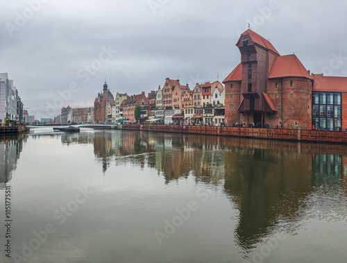 Wallpaper Mural Large panoramic view of Gdansk old city and the embankment of Weltawa river with the oldest medieval port crane Torontodigital.ca