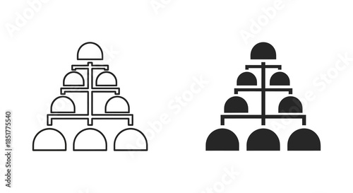 Two pyramid shaped structures one outlined and one solid black a striking silhouette