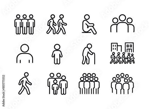 Crowd Icon Set. Crowd elements. Line icon set of Crowd elements: