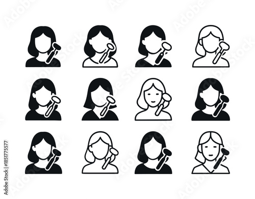 Face Roller Icons. trying skincare products. Icon set. Set Logo