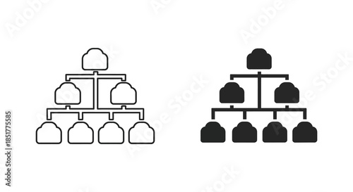 Two hierarchical diagrams shown in outline and filled black presenting organizational structures silhouette