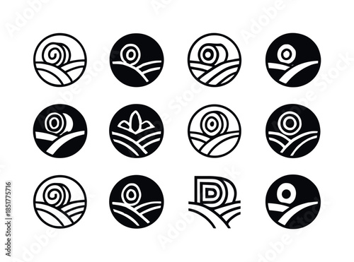 Hay Bale Logos. Hay Bales. Icon set. Set Logo of Hay Bales: hay