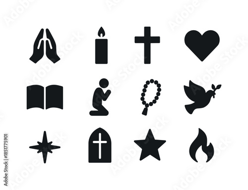 Prayer Icon Set. Prayer Life. Solid icon set of Prayer Life: pra