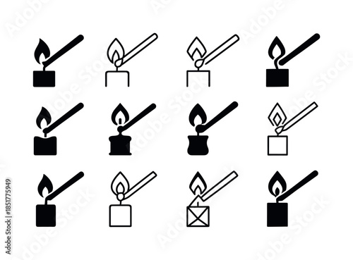 Candle Lighting Icons. Lighting a Candle. Icon set. Set Logo of