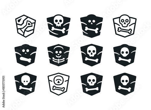 Archaeological Emblem Variations. Remains. Icon set. Set Logo of