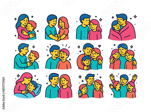 Colorful Family Icons. Family love. Colorful isometric vector ic