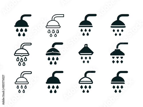 Showerhead Logo Variations. Showerhead spray. Icon set. Set Logo