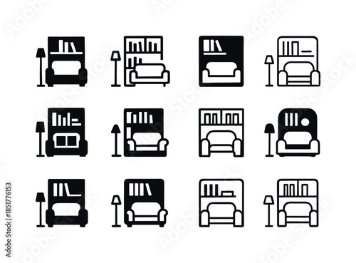 Stylized Living Room Logos. Living room. Icon set. Set Logo of l