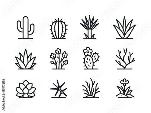Desert Plant Icons. Desert plants. Line icon set of Desert plant