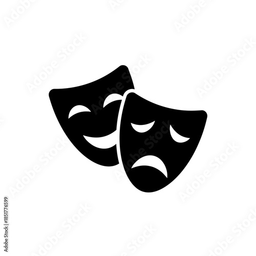 Minimalist black theater masks icon representing comedy and tragedy