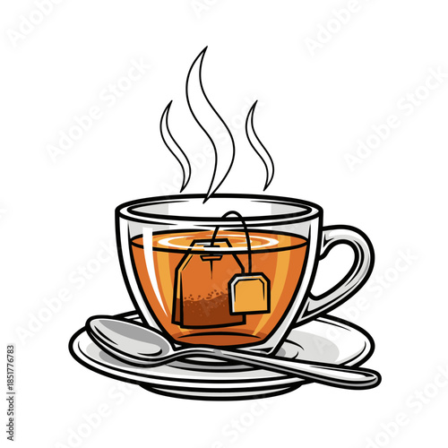 a transparent glass cup with a tea bag inside