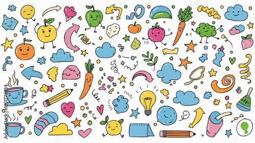 Cute Kawaii Doodle Characters and Objects Collection.