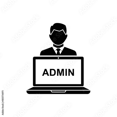 A clean black-and-white vector icon showing an administrator user