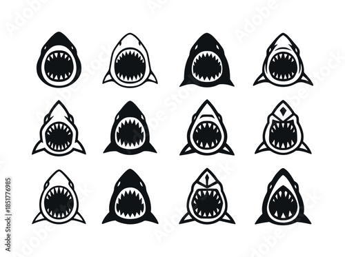 Shark Logo Variations. sharks. Icon set. Set Logo of sharks: ope