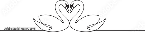 Continuous one line drawing of two swans forming a heart shape with their necks, minimalist romantic animal concept for Valentine’s Day, vector illustration