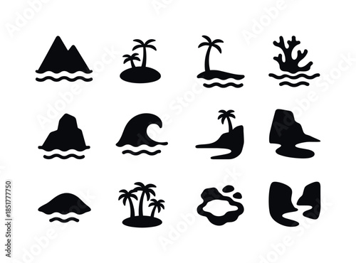 Island Icon Set. island landscapes. Solid icon set of island lan