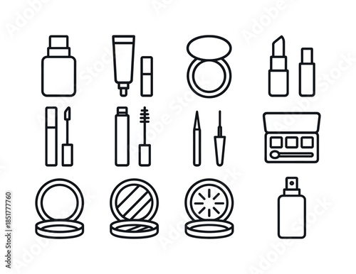Cosmetic Line Art. Cosmetics. Line icon set of cosmetics: founda