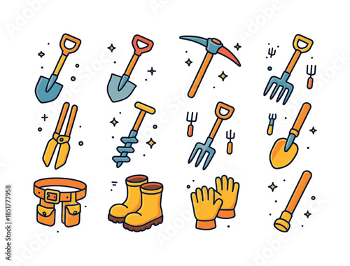 Colorful Digging Tools. digging tools. Colorful isometric vector