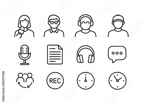 Radio Team Icons. Radio News Team. Line icon set of Radio News T