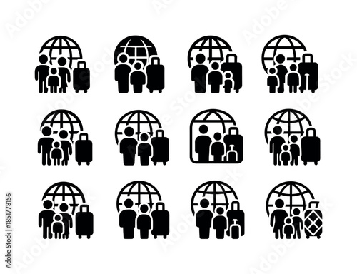 Digital Nomad Icons. Digital Nomad Family Lifestyle. Icon set. S