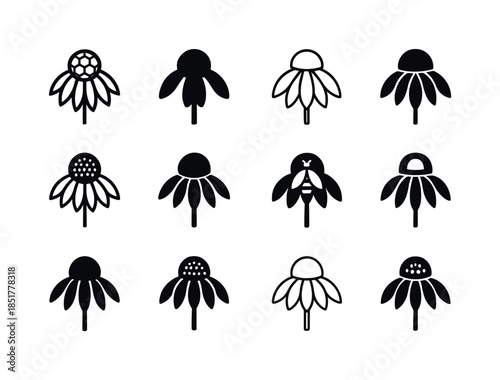Bee-Friendly Flower Icons. Bee-friendly flowers. Icon set. Set L