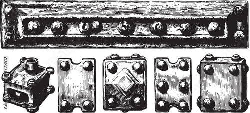 Antique metal frames set featuring detailed design and ornate craftsmanship. Polished silver textures create a vintage look in this vector illustration.