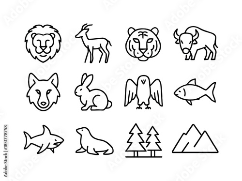 Predator-Prey Icons. Predator and prey. Line icon set of predato