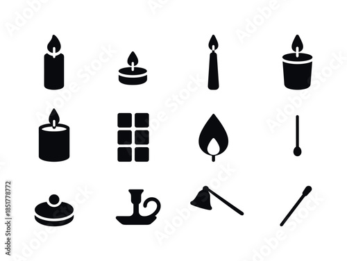 Candle Icons Collection. Candles. Solid icon set of Candles: pil