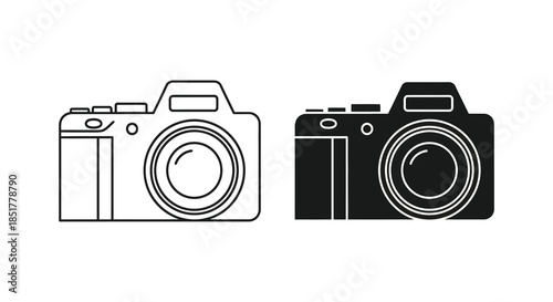 Two camera designs one outlined and one filled showcasing a modern aesthetic silhouette