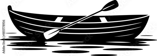 Rowboat with one oar silhouette vector illustration