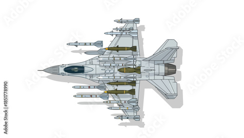Pixel art topdown view of a heavily armed fighter jet