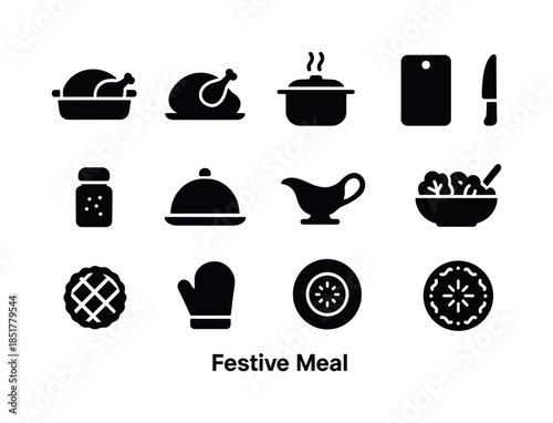 Festive Meal Icons. Festive Meal. Solid icon set of Festive Meal