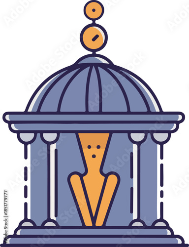 Ancient temple structure with golden idol and domed roof.