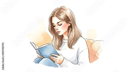 A young woman engrossed in a book, enjoying a moment of quiet reading and learning