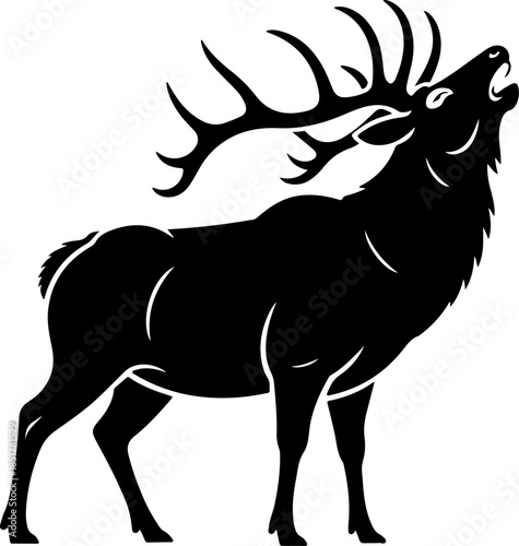 large bull elk bugling silhouette vector illustration
