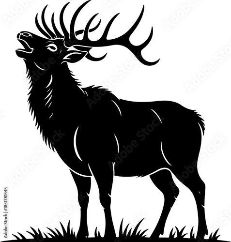 large bull elk bugling silhouette vector illustration