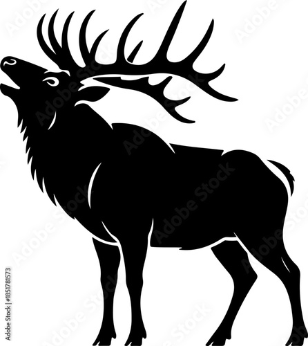 large bull elk bugling silhouette vector illustration