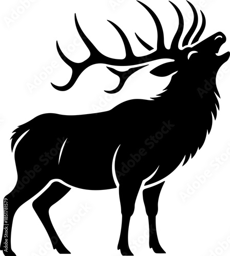 large bull elk bugling silhouette vector illustration