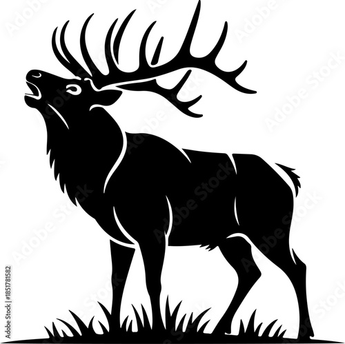 large bull elk bugling silhouette vector illustration