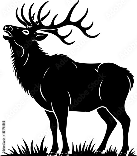 large bull elk bugling silhouette vector illustration