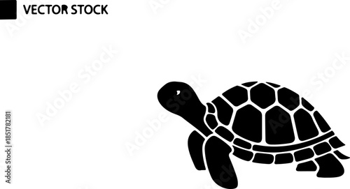 Clean black silhouette illustration of an aquatic turtle, a serene vector graphic for marine life designs