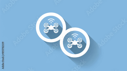 Drone icons with white circles on blue background