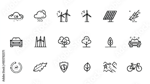 eco friendly transportation and energy icons