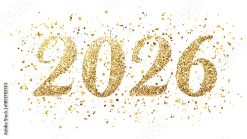 Golden glittery 2026 New Year celebration with confetti