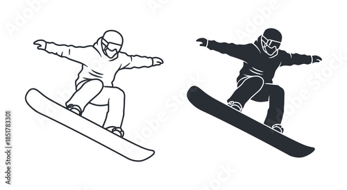 Snowboarders in action a dynamic illustration of winter sports and freestyle riding silhouette