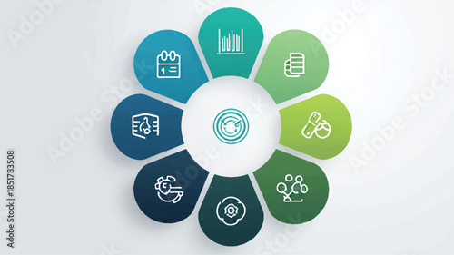 infographic design with various business icons and colorful shapes