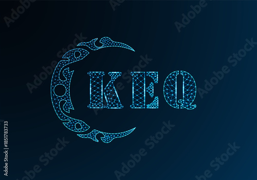 Low poly letter logo KEQ design. KEQ letter logo low poly vector design on blue color gradient background. KEQ logo low poly design