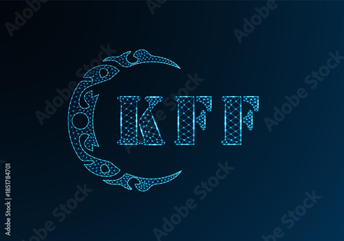 Low poly letter logo KFF design. KFF letter logo low poly vector design on blue color gradient background. KFF logo low poly design