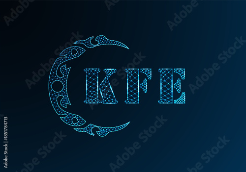 Low poly letter logo KFE design. KFE letter logo low poly vector design on blue color gradient background. KFE logo low poly design