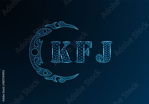 Low poly letter logo KFJ design. KFJ letter logo low poly vector design on blue color gradient background. KFJ logo low poly design